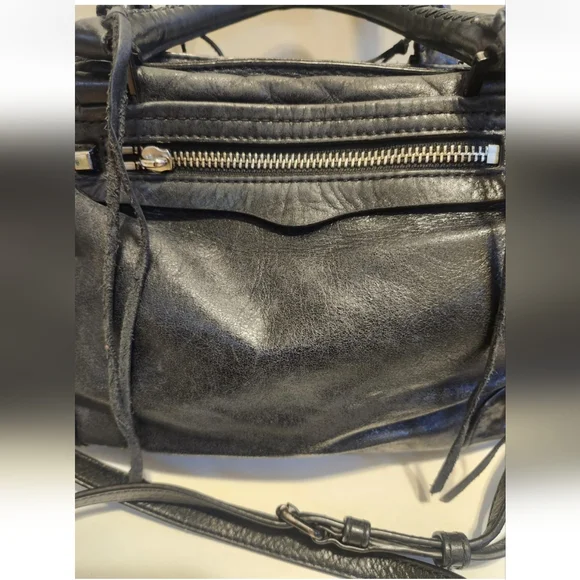 Rebecca Minkoff Regan Black "Distressed" Leather Satchel/Crossbody Bag Ret.$399 - Picture 4 of 12